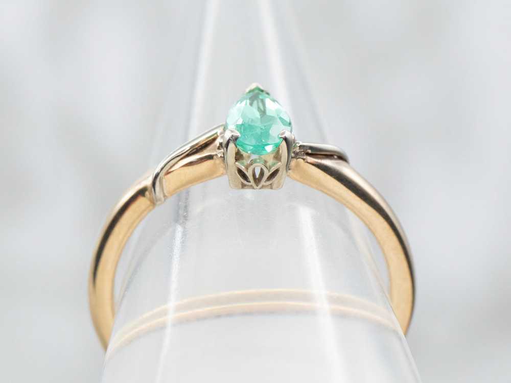 Modern Pear Cut Emerald Solitaire Engagement Ring - image 3