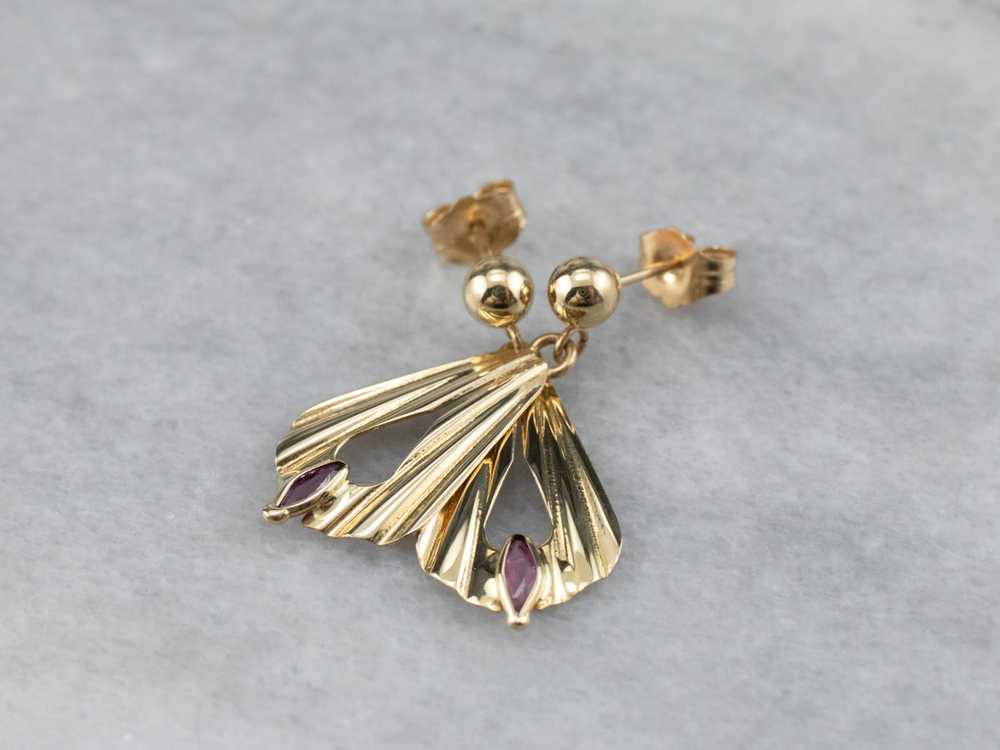 Ruby Gold Fan Drop Earrings - image 1