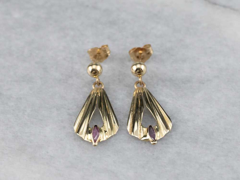 Ruby Gold Fan Drop Earrings - image 2