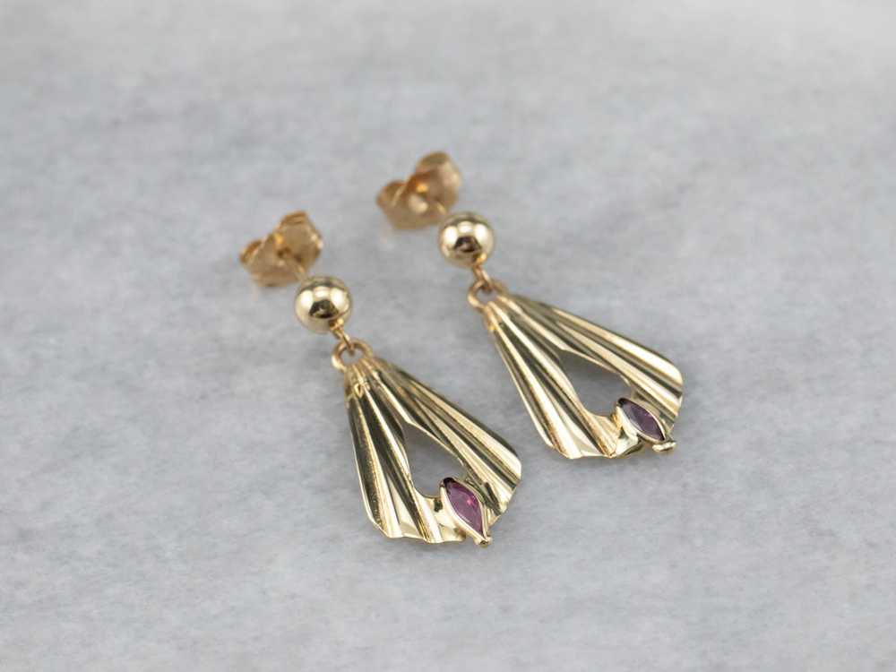 Ruby Gold Fan Drop Earrings - image 3