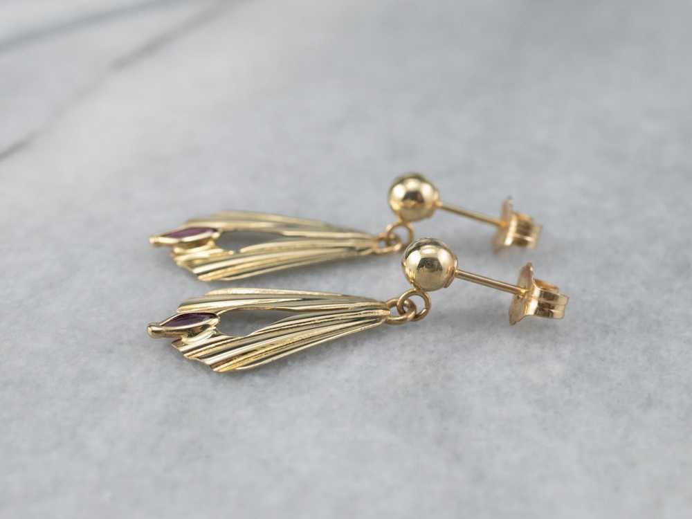 Ruby Gold Fan Drop Earrings - image 5