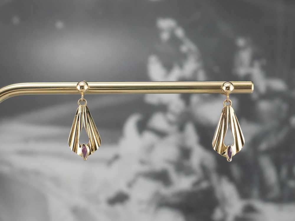 Ruby Gold Fan Drop Earrings - image 8