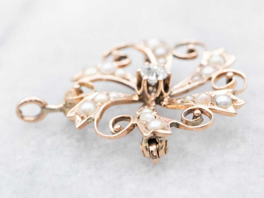 Victorian Diamond and Seed Pearl Brooch or Pendant - image 2