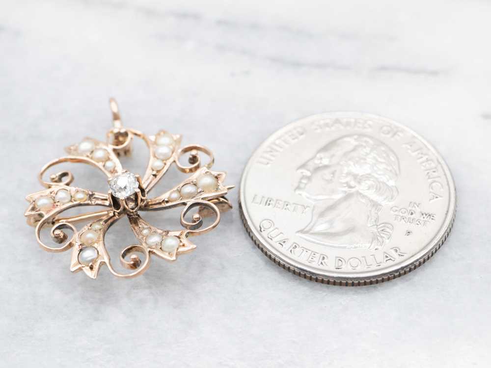 Victorian Diamond and Seed Pearl Brooch or Pendant - image 4