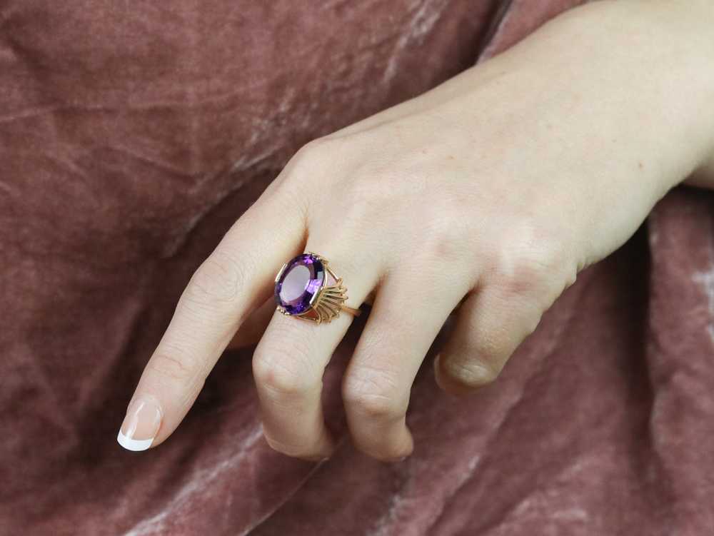 Amethyst with Fanned Shoulder Cocktail Ring - image 9