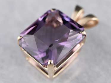 14K Yellow Gold Emerald Cut Amethyst Solitaire Pe… - image 1