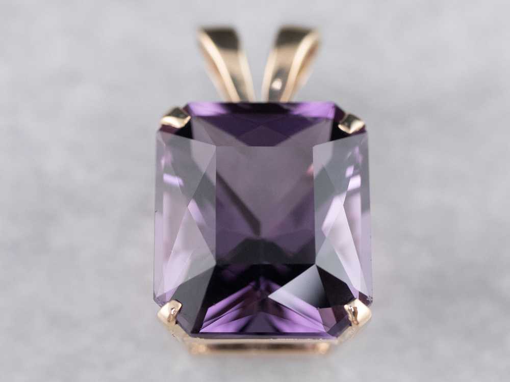 14K Yellow Gold Emerald Cut Amethyst Solitaire Pe… - image 2