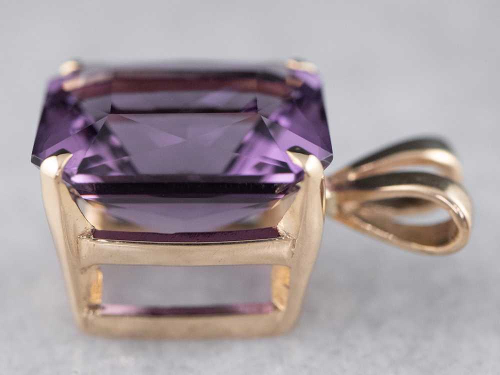 14K Yellow Gold Emerald Cut Amethyst Solitaire Pe… - image 4