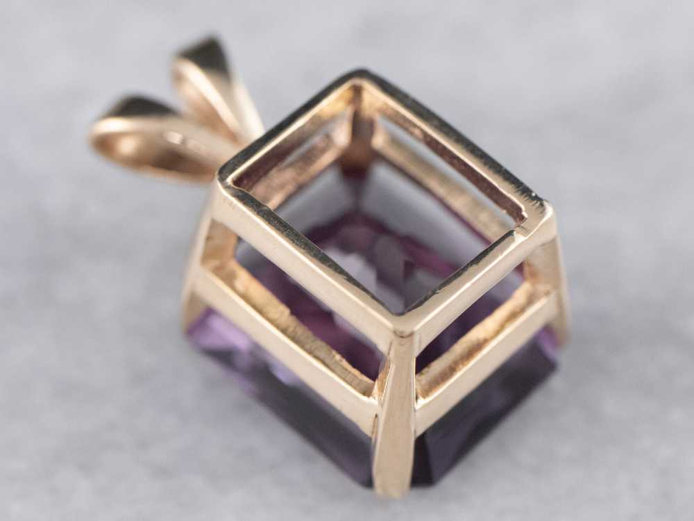 14K Yellow Gold Emerald Cut Amethyst Solitaire Pe… - image 5