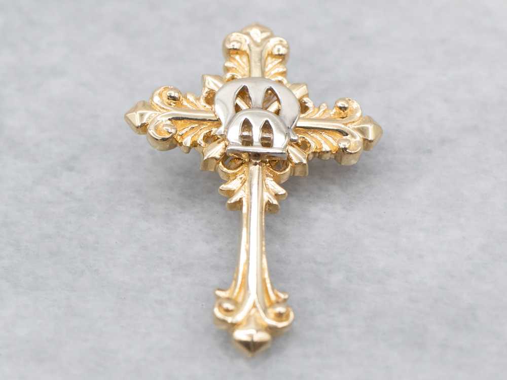 14K Yellow Gold Vintage Ornate Cross Pendant - image 1