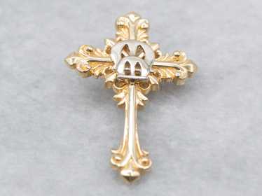 14K Yellow Gold Vintage Ornate Cross Pendant - image 1