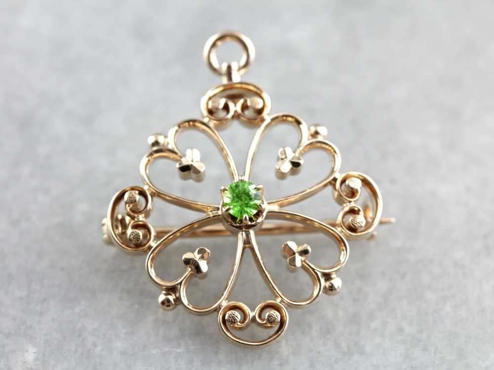 Vintage Demantoid Garnet Ornate Gold Brooch or Pe… - image 1