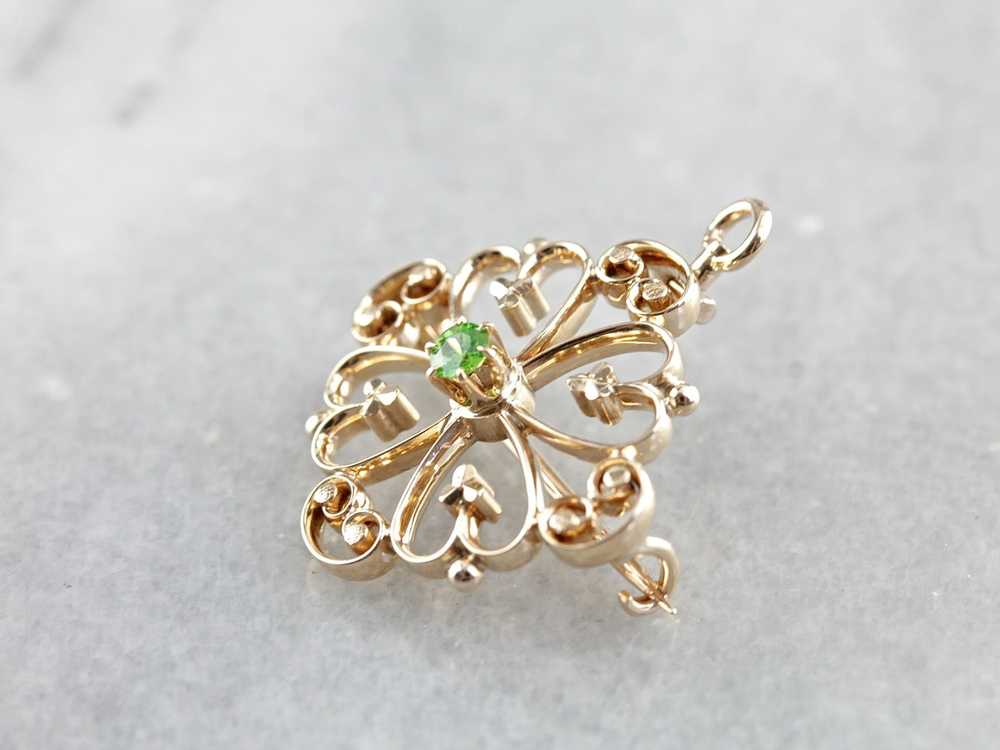 Vintage Demantoid Garnet Ornate Gold Brooch or Pe… - image 2