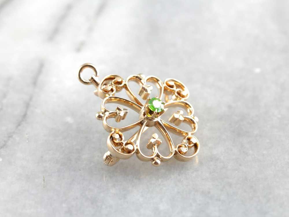 Vintage Demantoid Garnet Ornate Gold Brooch or Pe… - image 3