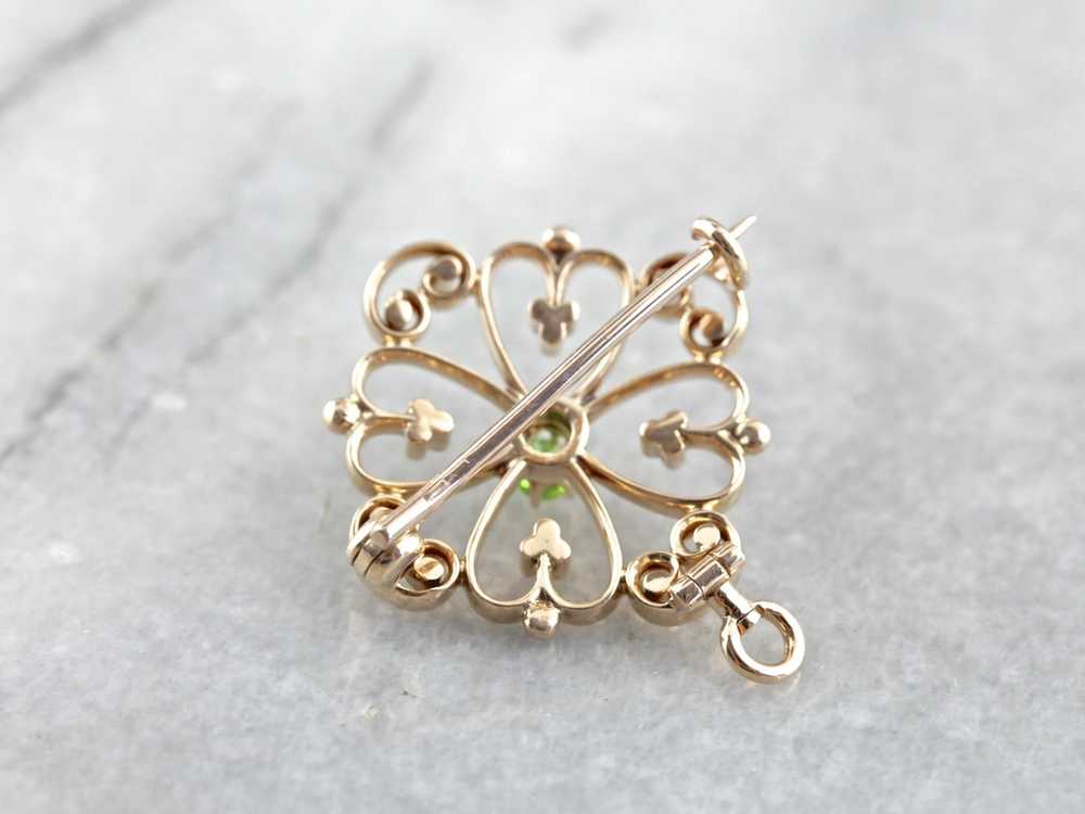 Vintage Demantoid Garnet Ornate Gold Brooch or Pe… - image 4