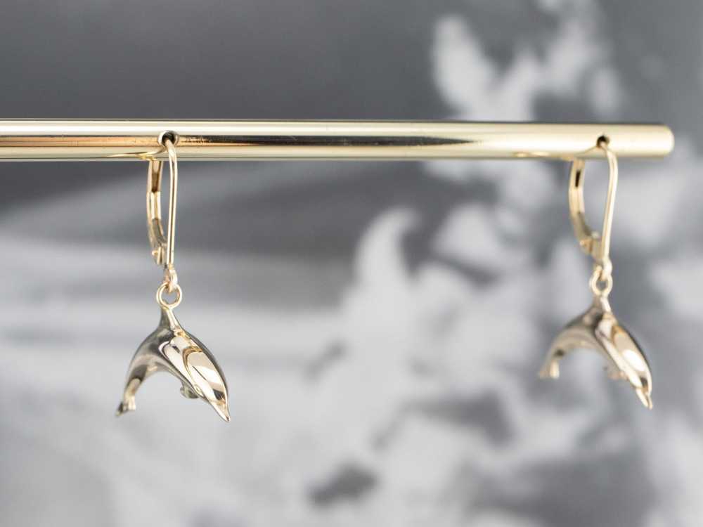 14K Gold Dolphin Drop Earrings - image 10