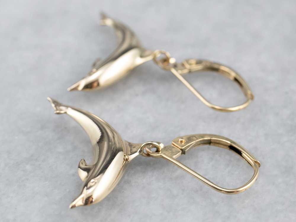 14K Gold Dolphin Drop Earrings - image 4