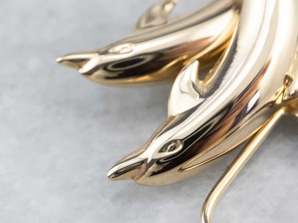 14K Gold Dolphin Drop Earrings - image 6