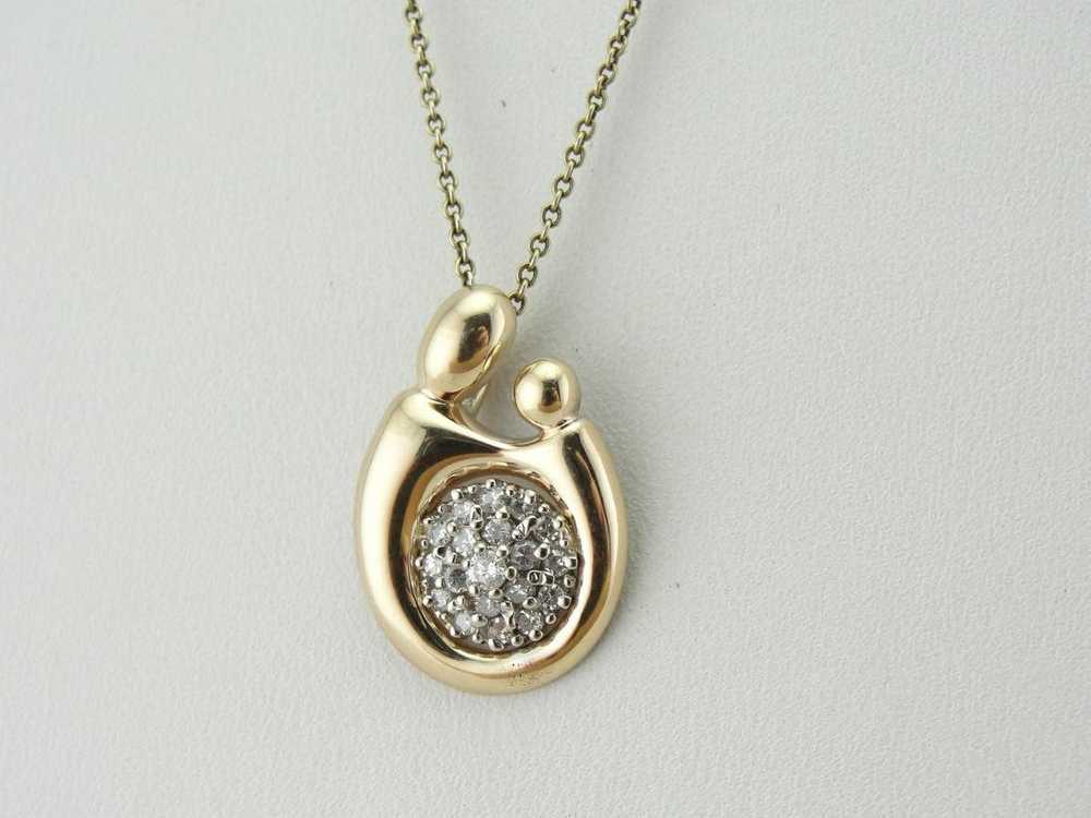 Mother and Child Diamond Gold Pendant - image 5