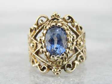 Wide Filigree Blue Ceylon Sapphire Ring - image 1