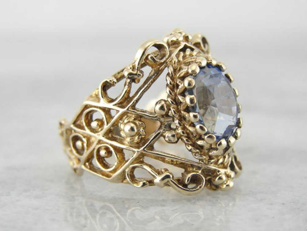 Wide Filigree Blue Ceylon Sapphire Ring - image 2