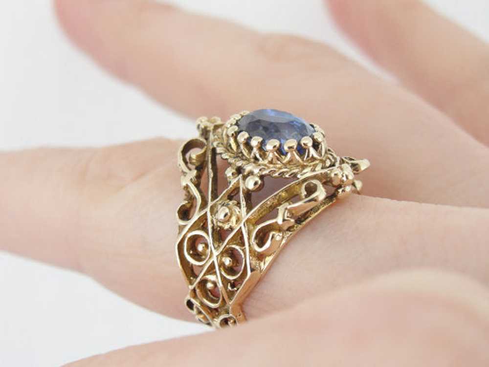 Wide Filigree Blue Ceylon Sapphire Ring - image 4