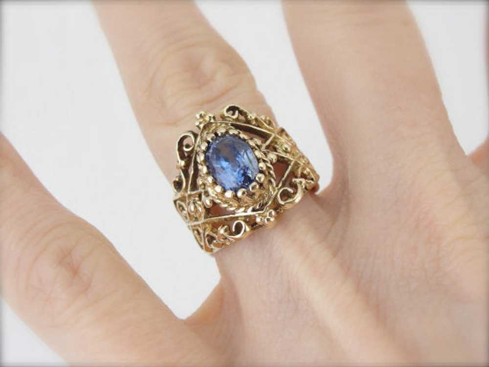 Wide Filigree Blue Ceylon Sapphire Ring - image 5