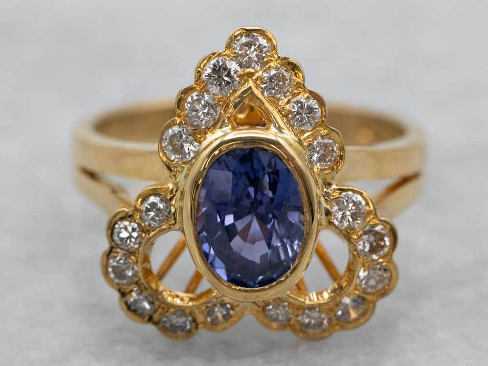 Ornate Sapphire Diamond Dinner Ring - image 1