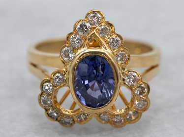 Ornate Sapphire Diamond Dinner Ring - image 1