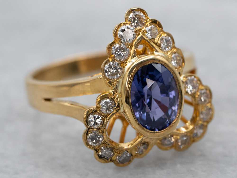 Ornate Sapphire Diamond Dinner Ring - image 2