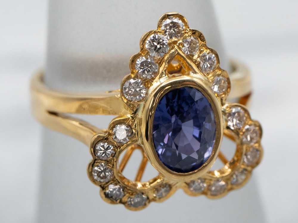 Ornate Sapphire Diamond Dinner Ring - image 3