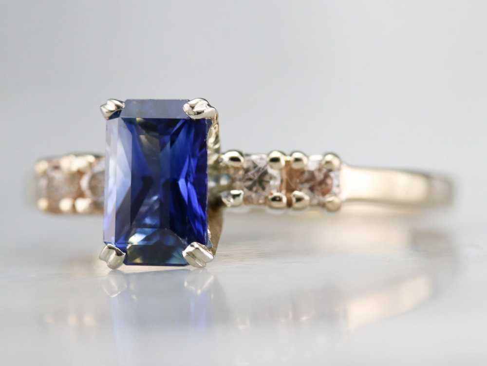 Emerald Cut Sapphire and Diamond Ring - image 1