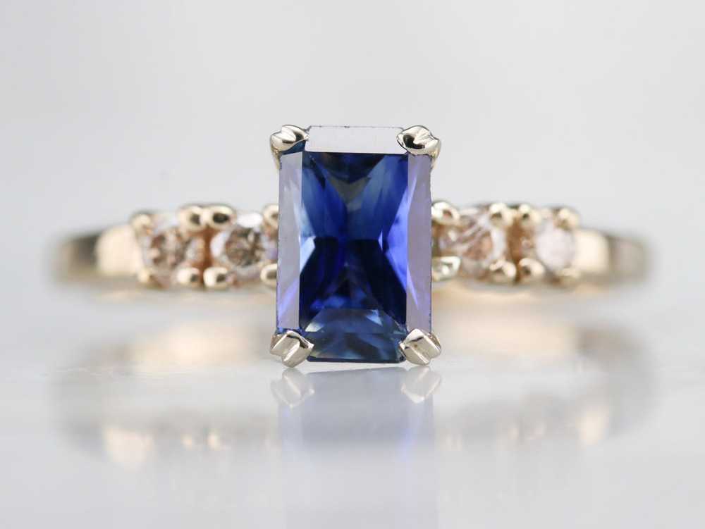 Emerald Cut Sapphire and Diamond Ring - image 2