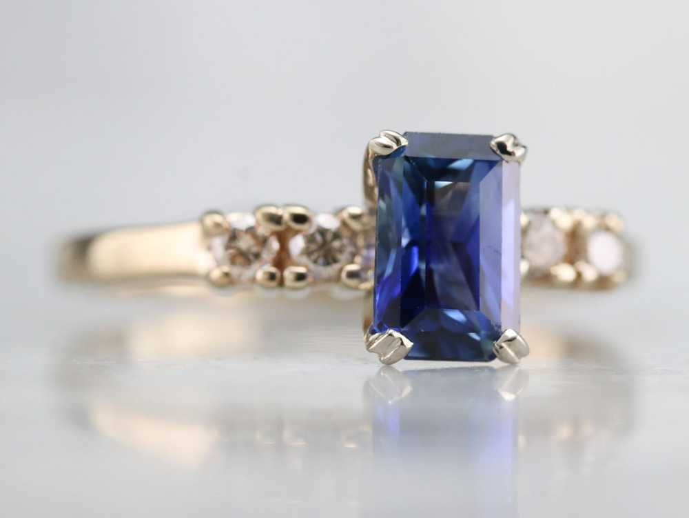 Emerald Cut Sapphire and Diamond Ring - image 3