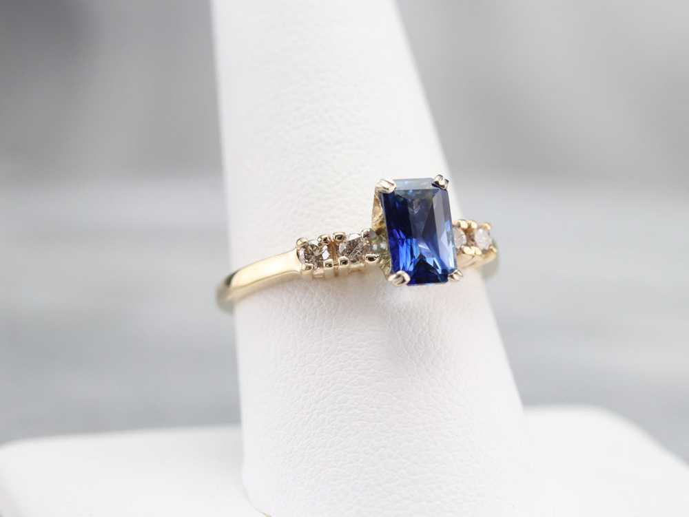 Emerald Cut Sapphire and Diamond Ring - image 7