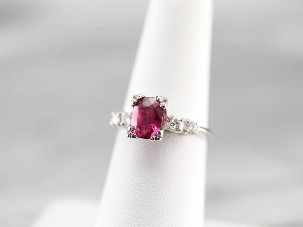 Amazing Platinum Ruby and Diamond Engagement Ring - image 6