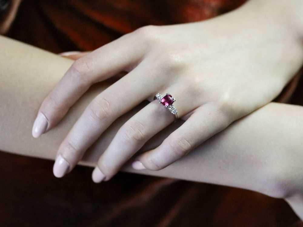 Amazing Platinum Ruby and Diamond Engagement Ring - image 9