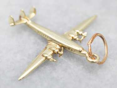 Yellow Gold Airplane Charm - image 1