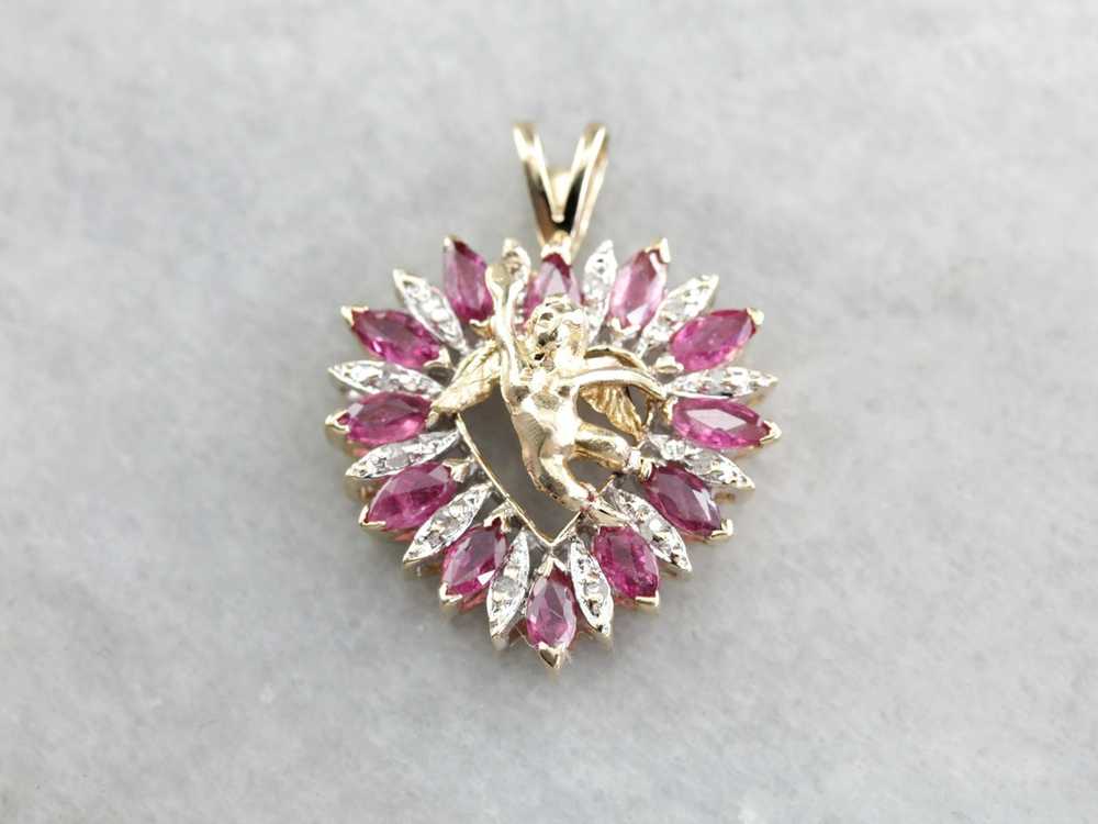 Be Mine Cupid, Diamond and Ruby Heart Pendant - image 1