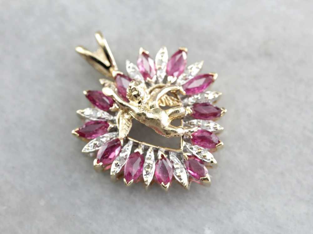 Be Mine Cupid, Diamond and Ruby Heart Pendant - image 2