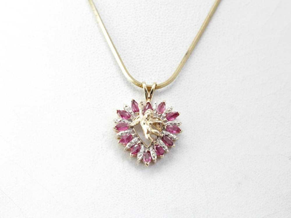 Be Mine Cupid, Diamond and Ruby Heart Pendant - image 4