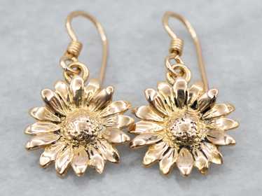 18K Yellow Gold Sunflower Drop Earrings - image 1