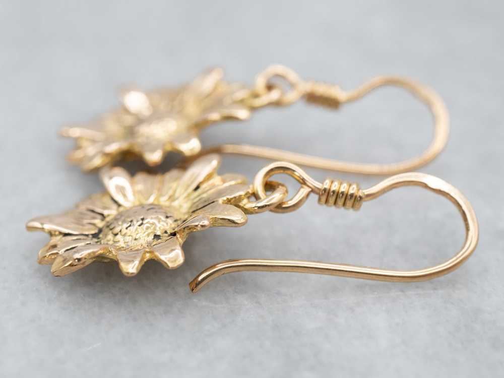 18K Yellow Gold Sunflower Drop Earrings - image 2