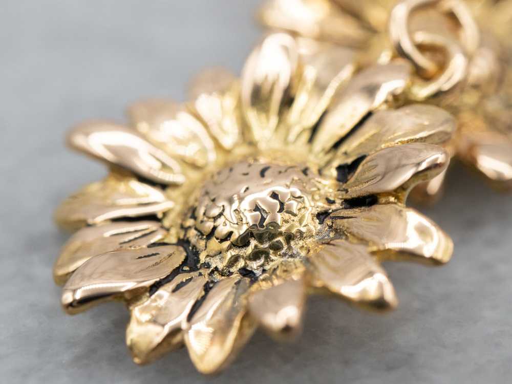 18K Yellow Gold Sunflower Drop Earrings - image 3