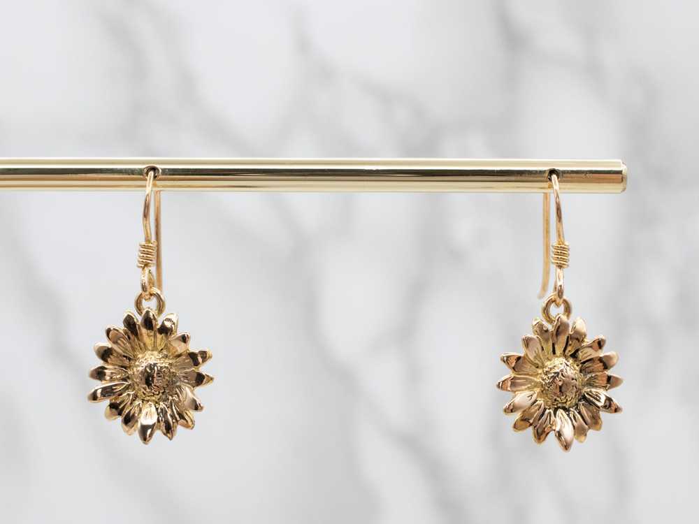 18K Yellow Gold Sunflower Drop Earrings - image 5