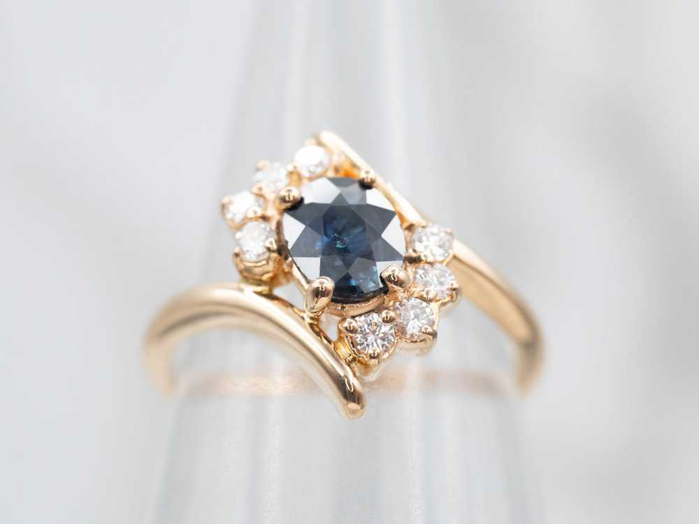 Sleek Yellow Gold Sapphire Bypass Ring with Diamo… - image 4