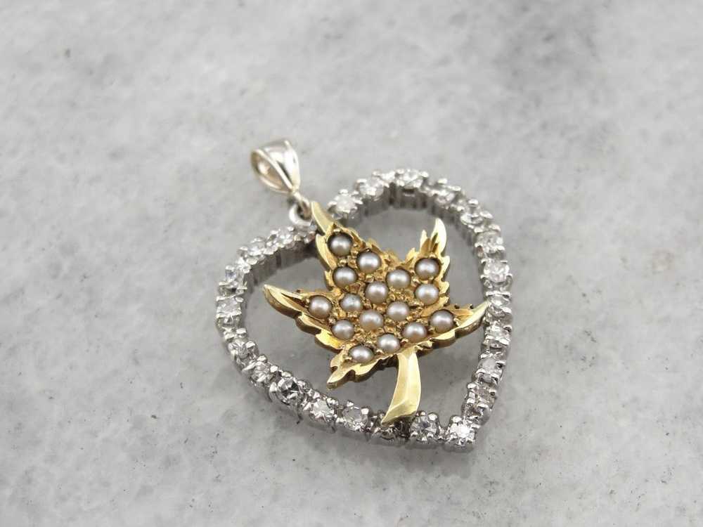 Little Maple Leaf and Diamond Heart Pendant - image 1