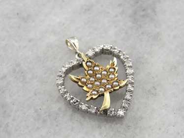 Little Maple Leaf and Diamond Heart Pendant - image 1