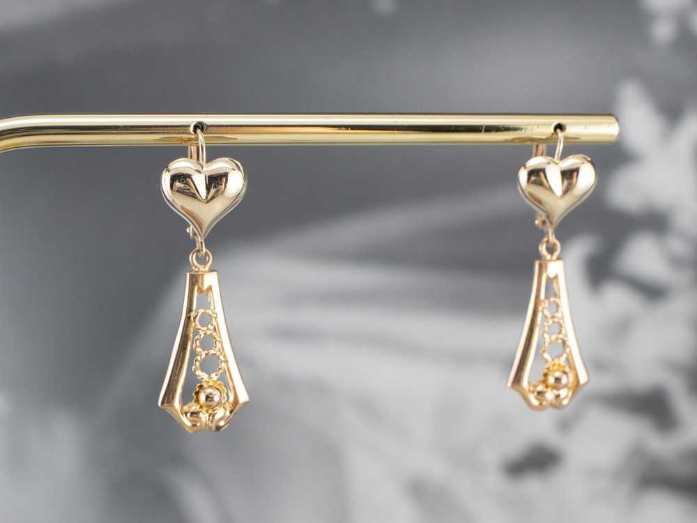 Gold Heart Bar Drop Earrings - image 10