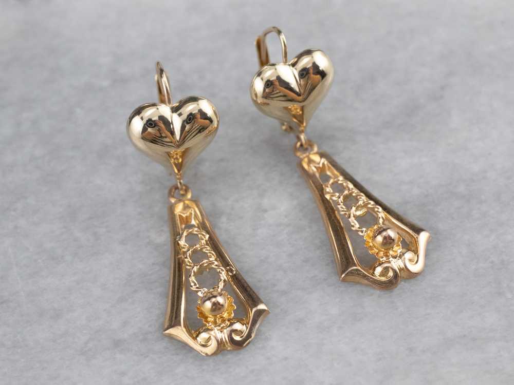 Gold Heart Bar Drop Earrings - image 1